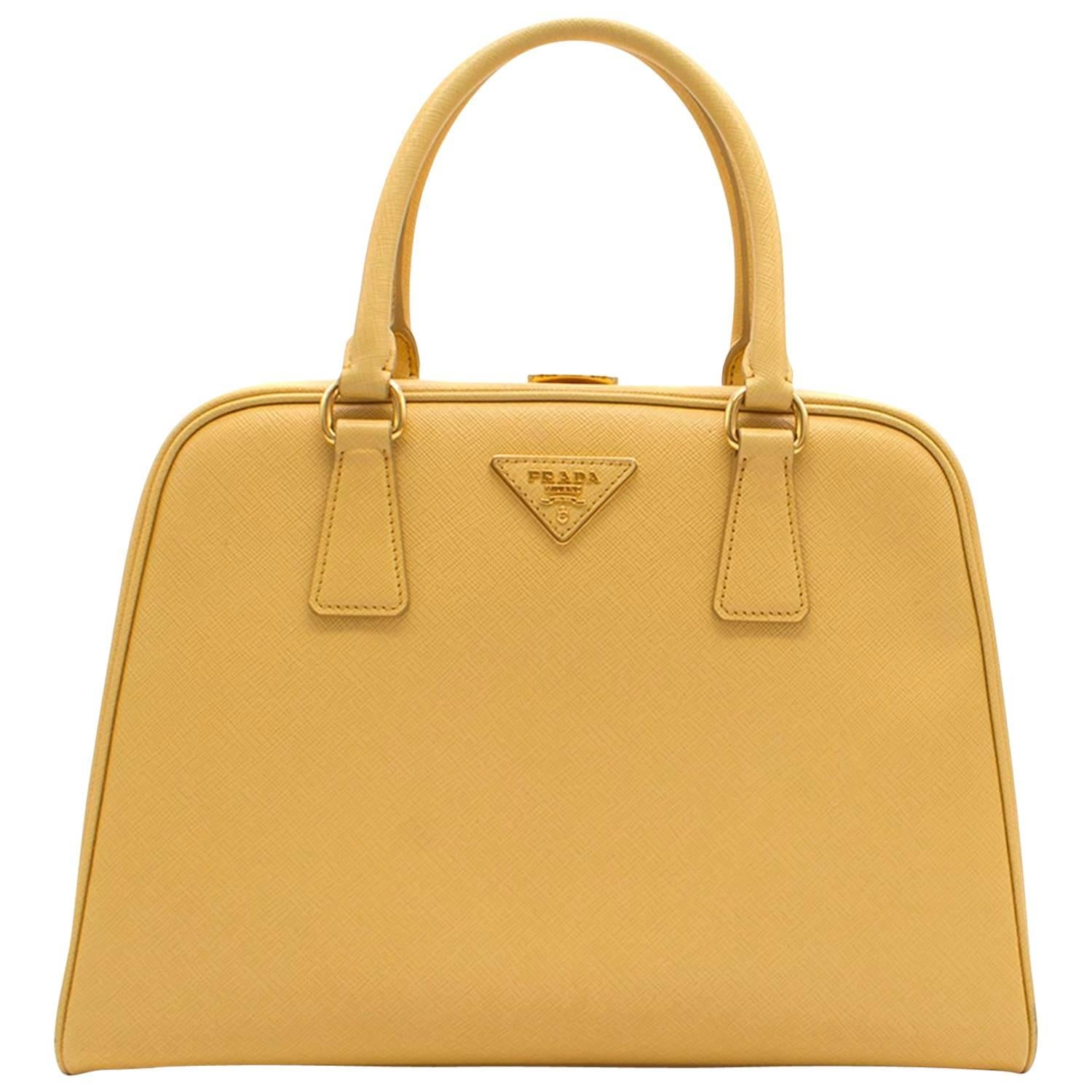 Prada Pyramid Canary Yellow Top Handle Bag For Sale