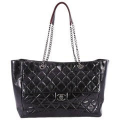 Chanel Duo Color Front Flap Shopping Tote Quilted Glazed Calfskin Large
