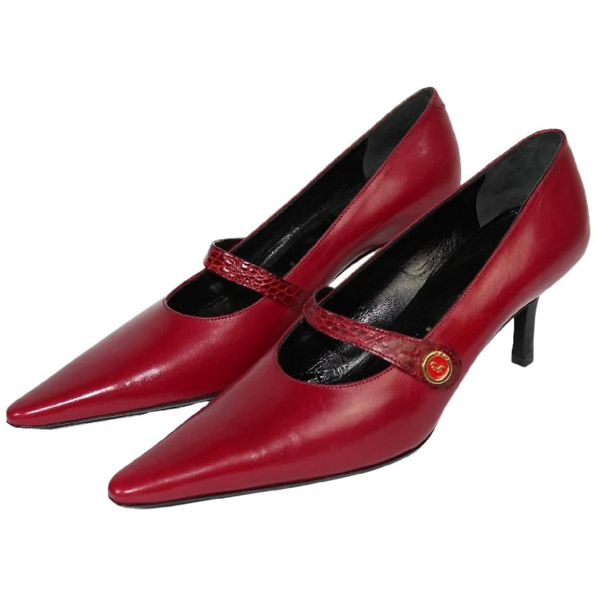 1980s Roberta Di Camerino Red Leather Hells Pumps Shoes For Sale