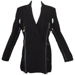 Vintage F/W 1989 Jean Paul Gaultier Pinstripe Zipper Cut-out Blazer Jacket Dress