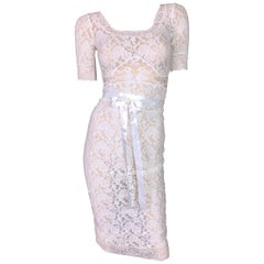 S/S 2005 D&G by Dolce & Gabbana Sheer Ivory Lace Wiggle Dress 24/38