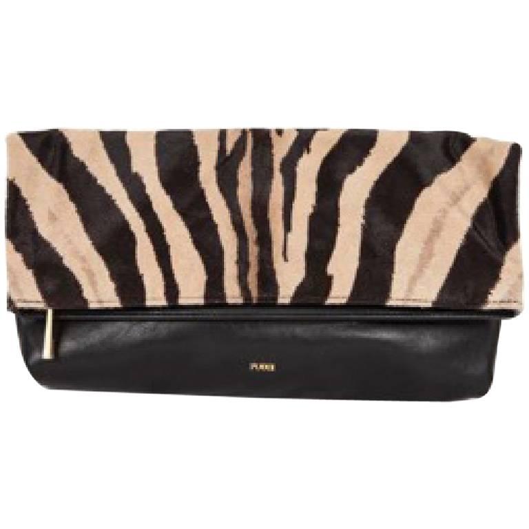 EMILIO PUCCI Clutch in Black Leather and Goat Leather with Zebra Pattern