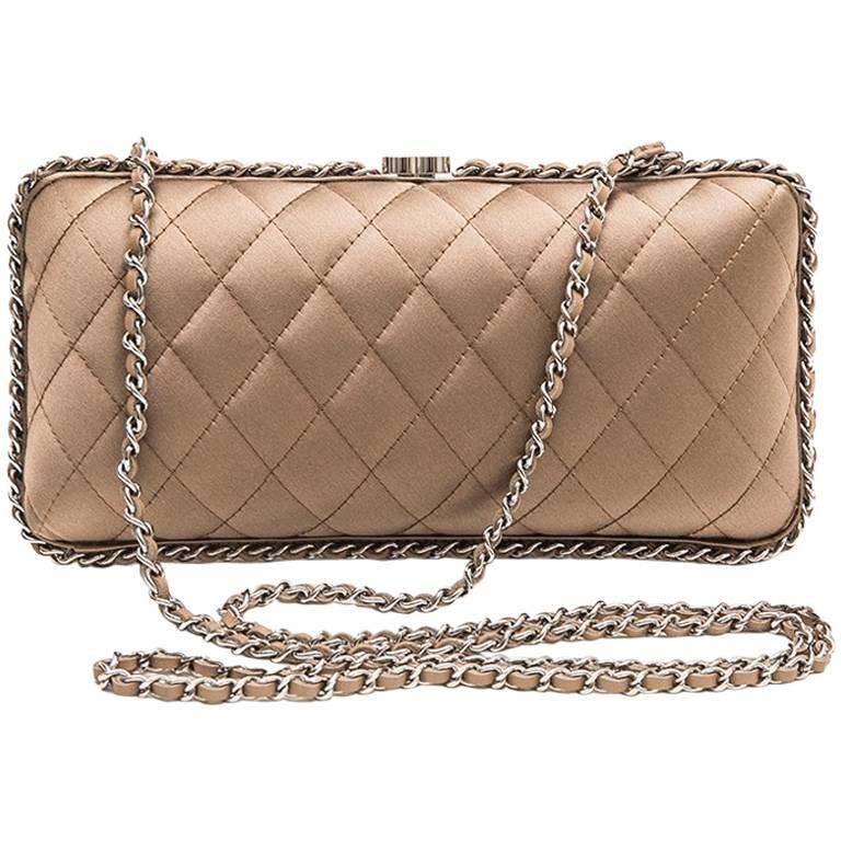 CHANEL Evening Clutch in Quilted Golden Beige Silk Satin at 1stDibs