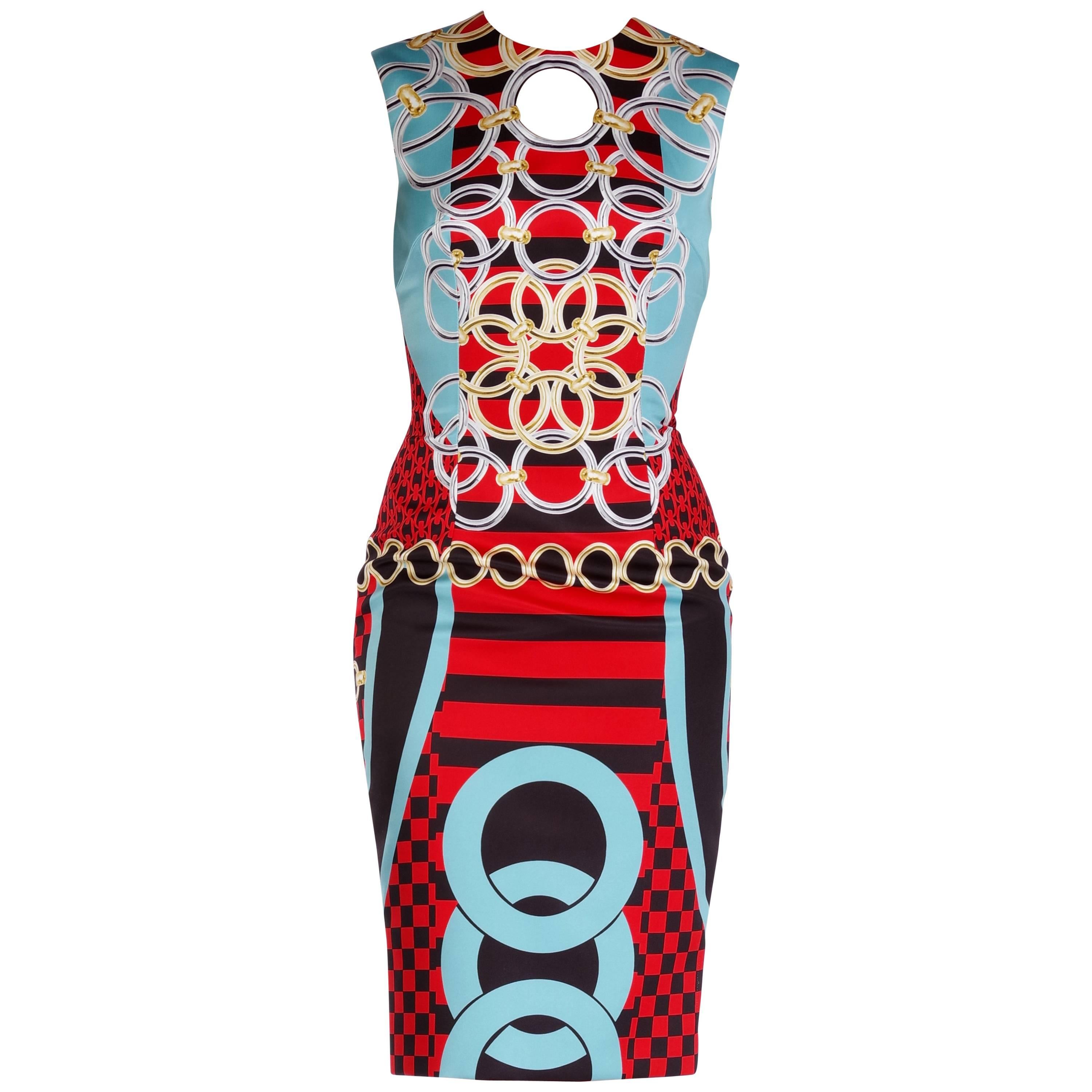 New Versace optical chain print dress For Sale at 1stDibs versace