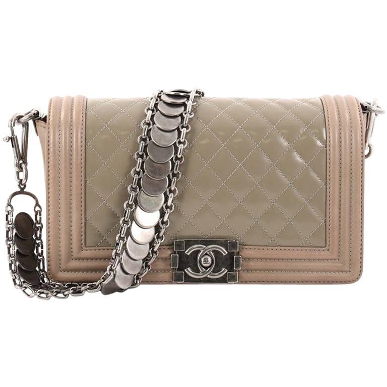 Chanel Medallion Boy Flap Bag Quilted Glazed Calfskin with Leather Old