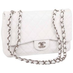 Chanel Jumbo Bag in White Grained Leather