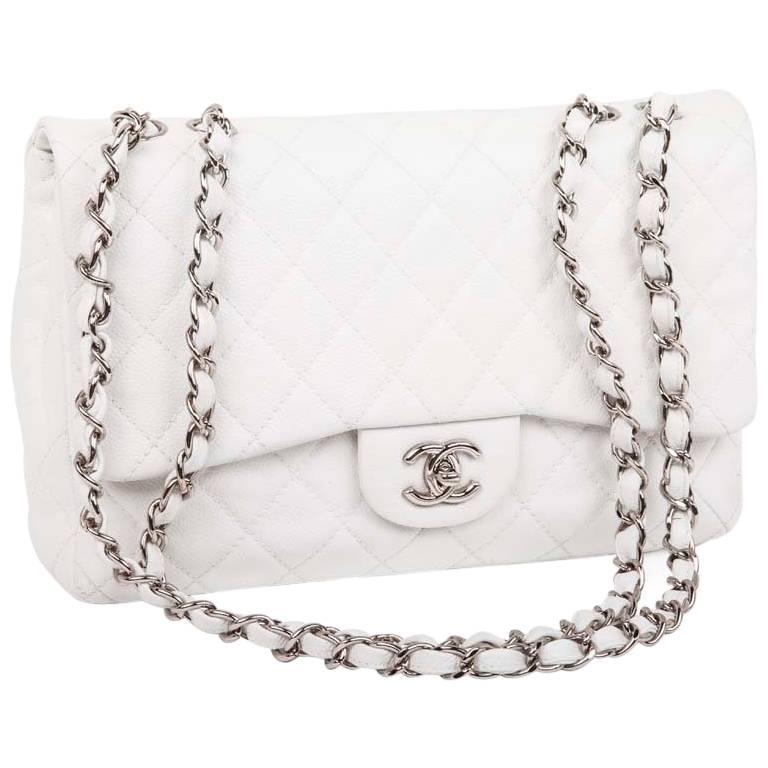 Chanel Jumbo Bag in White Grained Leather at 1stDibs
