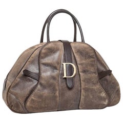 CHRISTIN DIOR 'Saddle Bowling' Bag in Aged Patinated Beige and Brown Leather