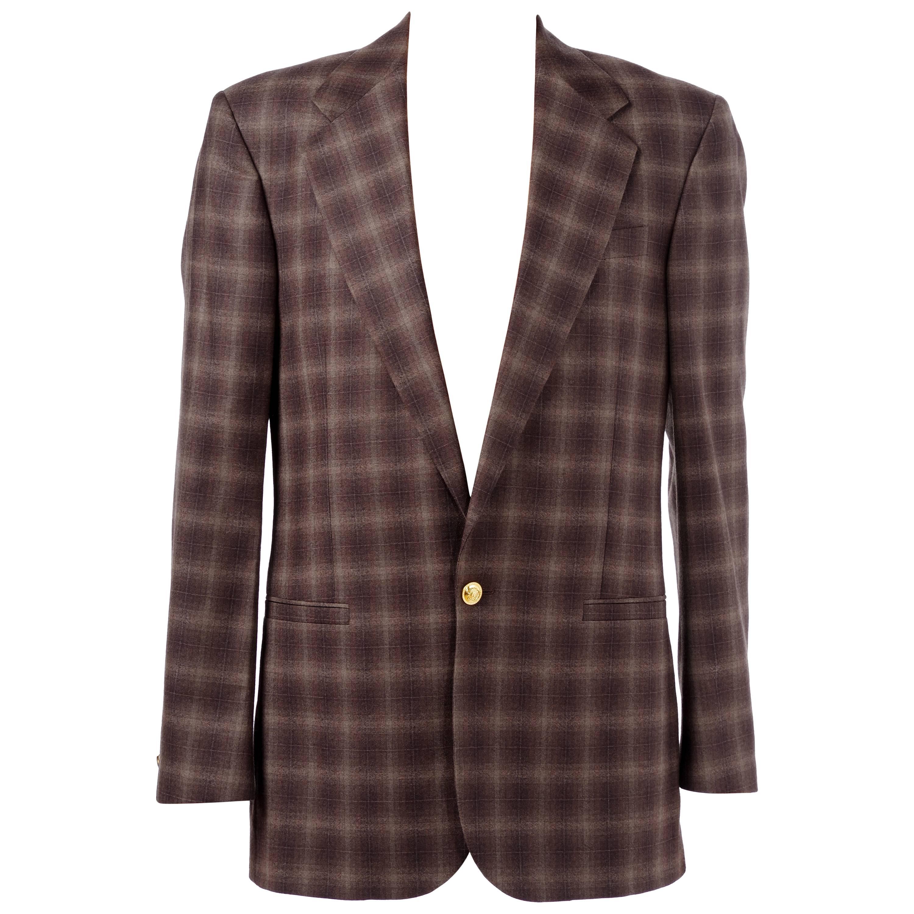 BRAND NEW VERSACE PLAID WOOL BROWN SUIT  for MEN For Sale