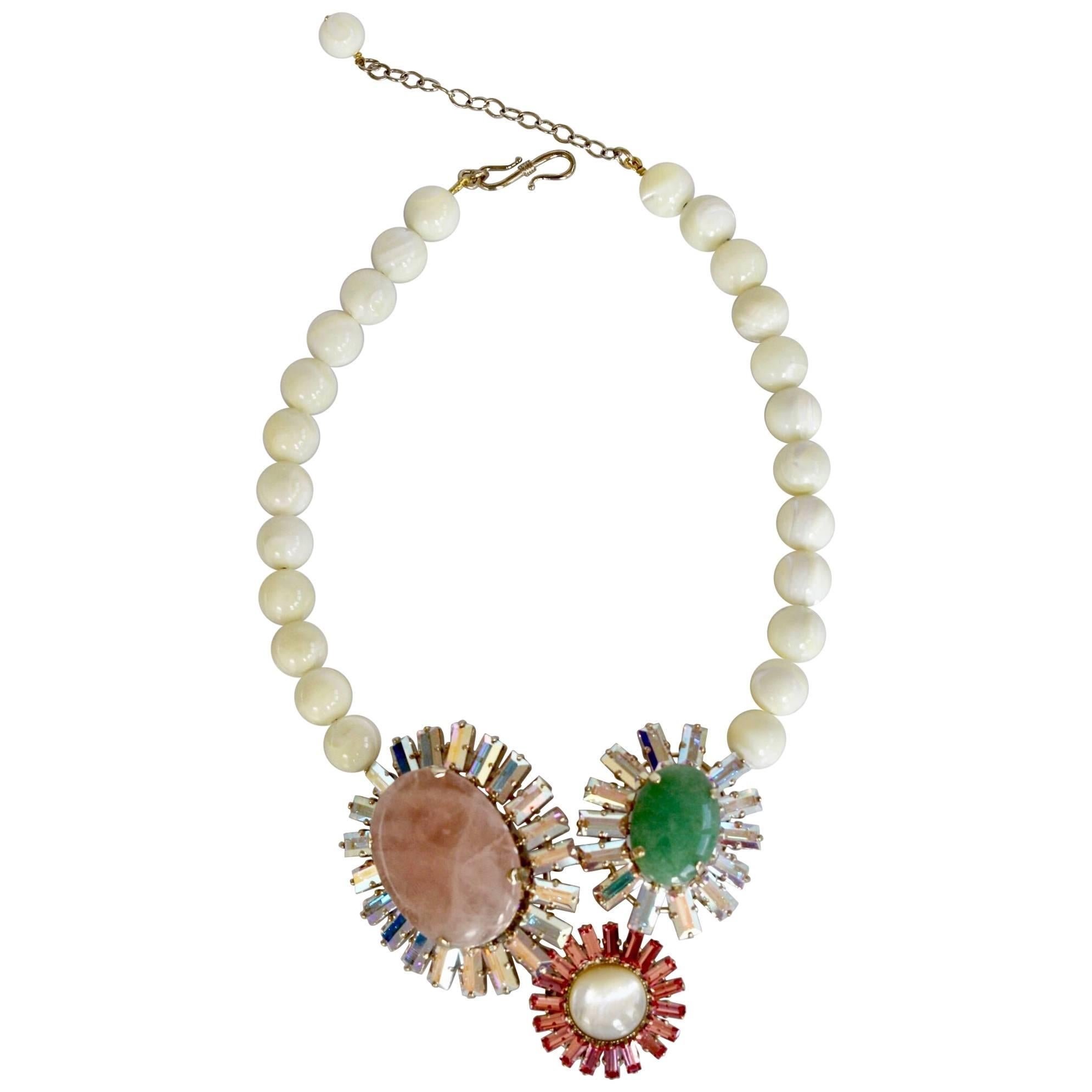 Philippe Ferrandis Triple Stone and Mother of Pearl Necklace