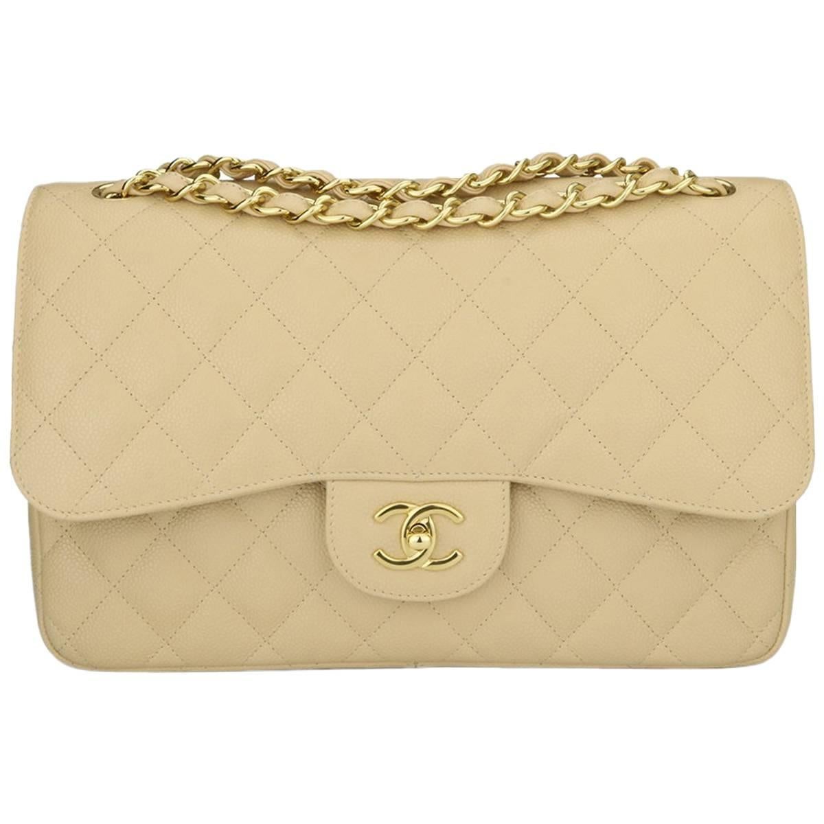 Chanel Jumbo Double Flap Beige Clair Caviar with Gold Hardware, 2012