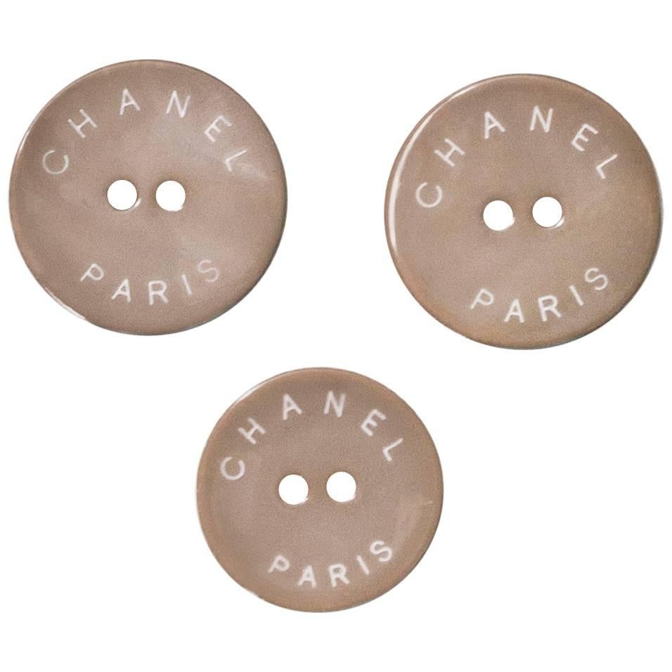 Chanel Taupe CHANEL PARIS Glass Buttons 18mm/22mm