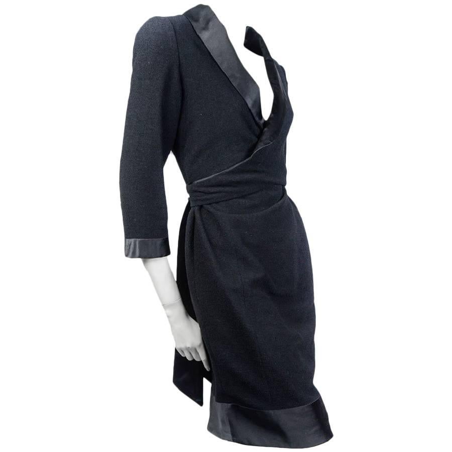 CHANEL Dress in Black Wool and Silk Size 42FR For Sale at 1stDibs ...
