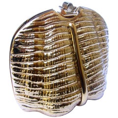 Vintage Rodo Italian Gilt Metal Shell Minaudière Evening Bag c 1970s