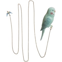 1950's Parakeet Leash Brooch With Chain