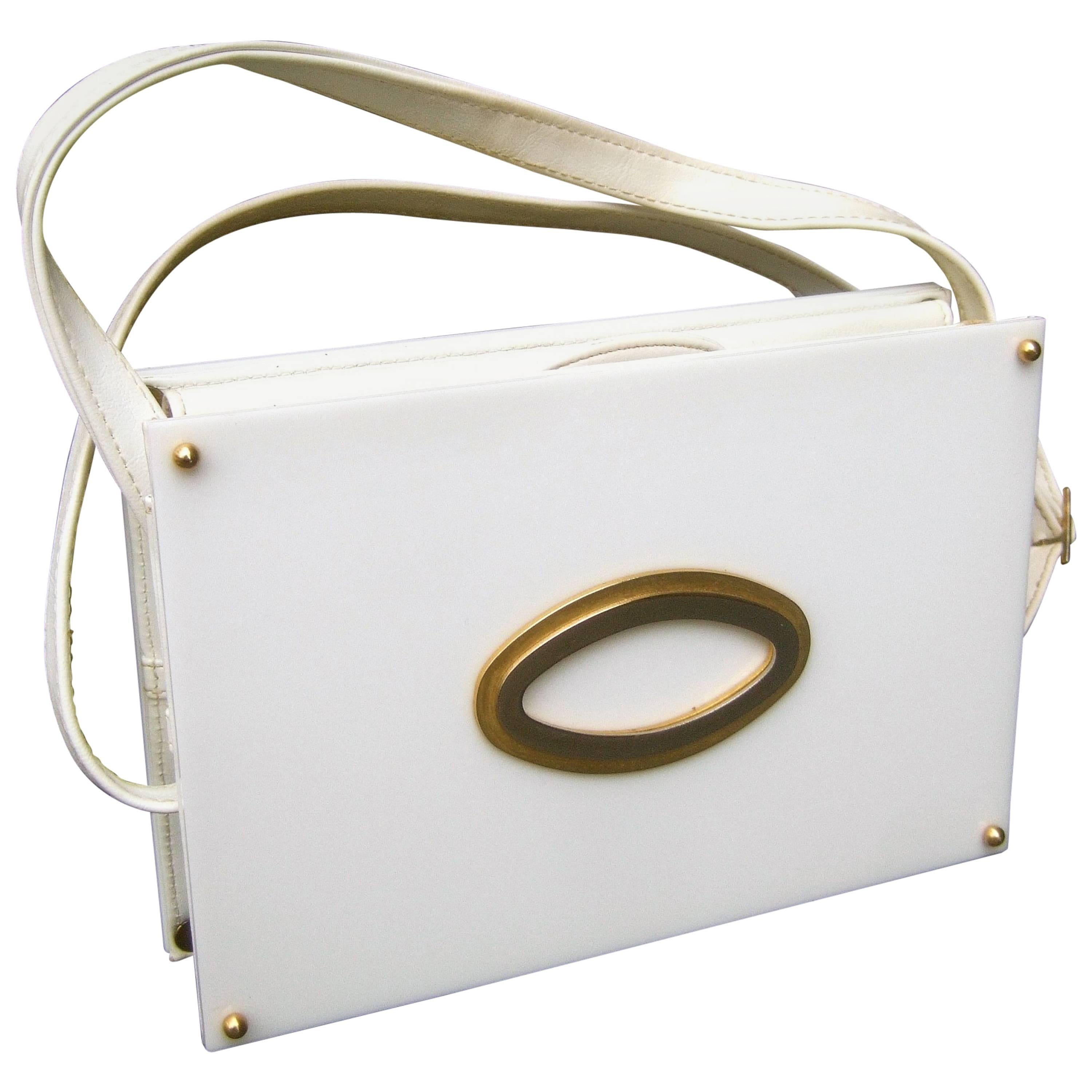 Saks Fifth Avenue Mod White Lucite Tile Handbag c 1970s