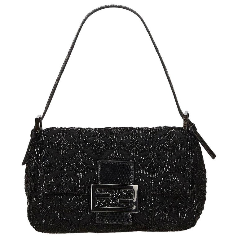 Black Fendi Beaded Baguette Shoulder Bag For Sale at 1stDibs