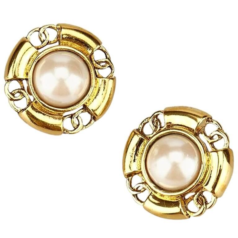 Goldtone Chanel Faux Pearl Clip-On Earrings