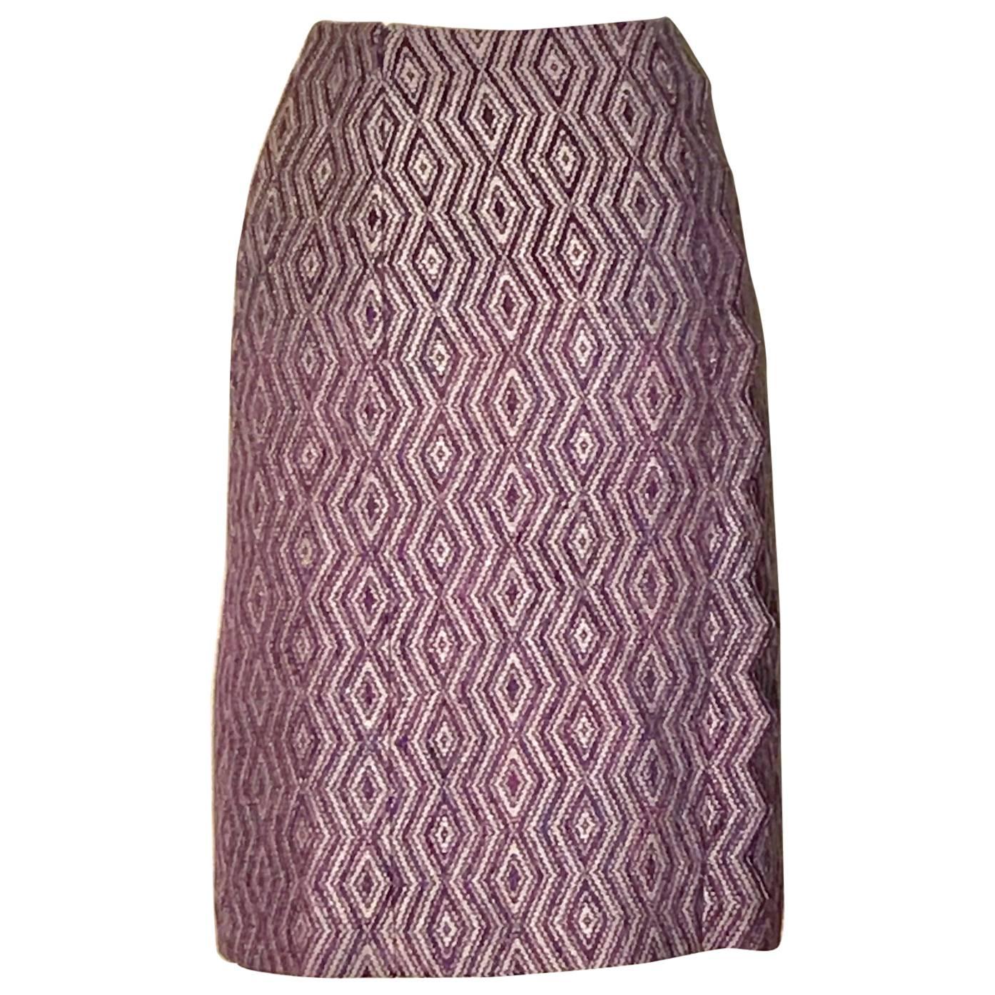 Chanel Purple Diamond Weave Pencil Skirt with Zig Zag Trim, 2001  For Sale