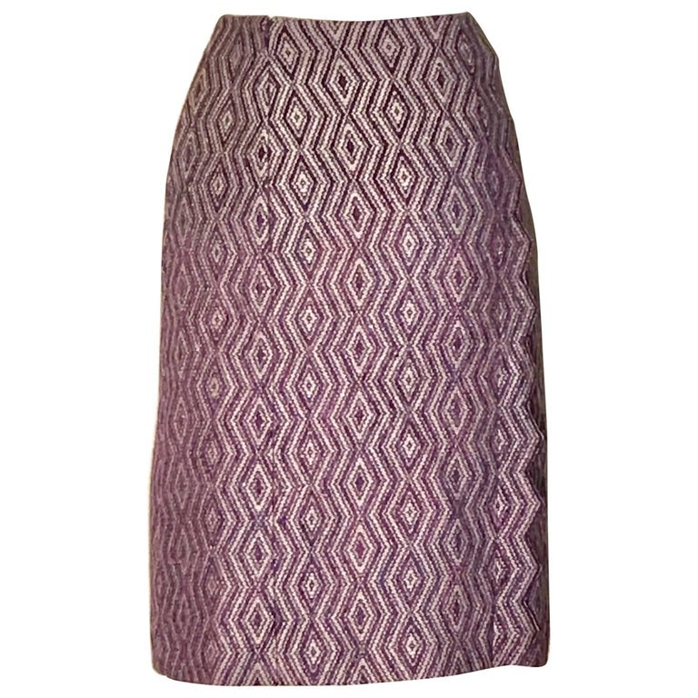 Chanel Purple Diamond Weave Pencil Skirt with Zig Zag Trim, 2001 For Sale  at 1stDibs