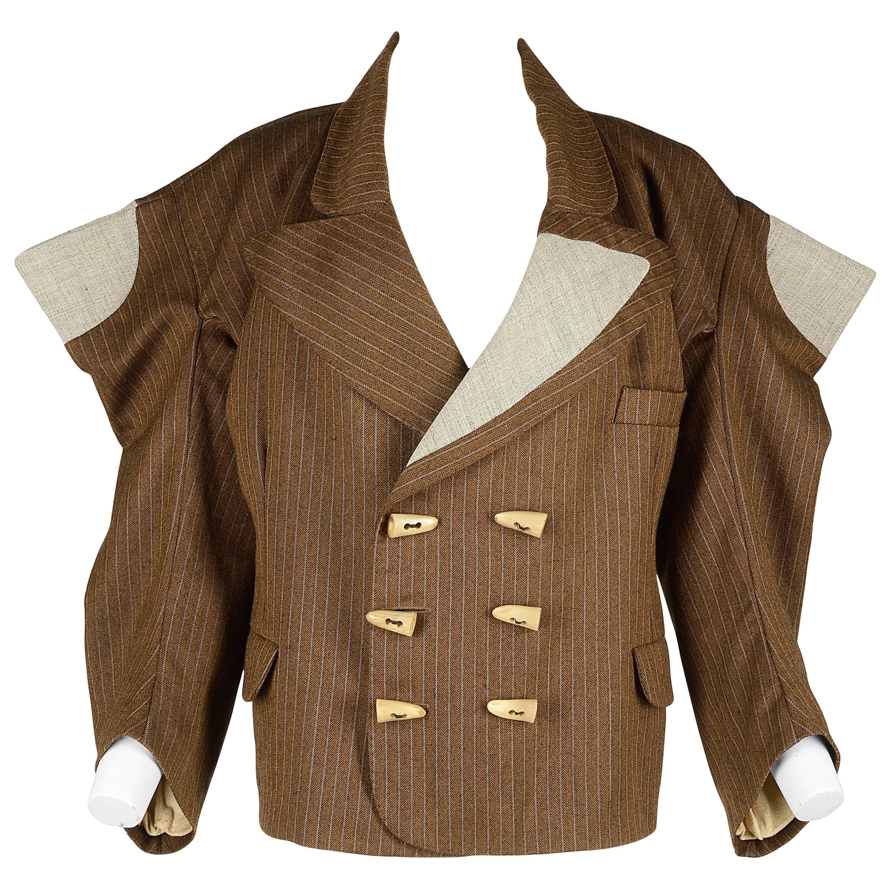 Worlds End brown pinstripe wool 'witches' double breasted jacket, AW 1983 For Sale