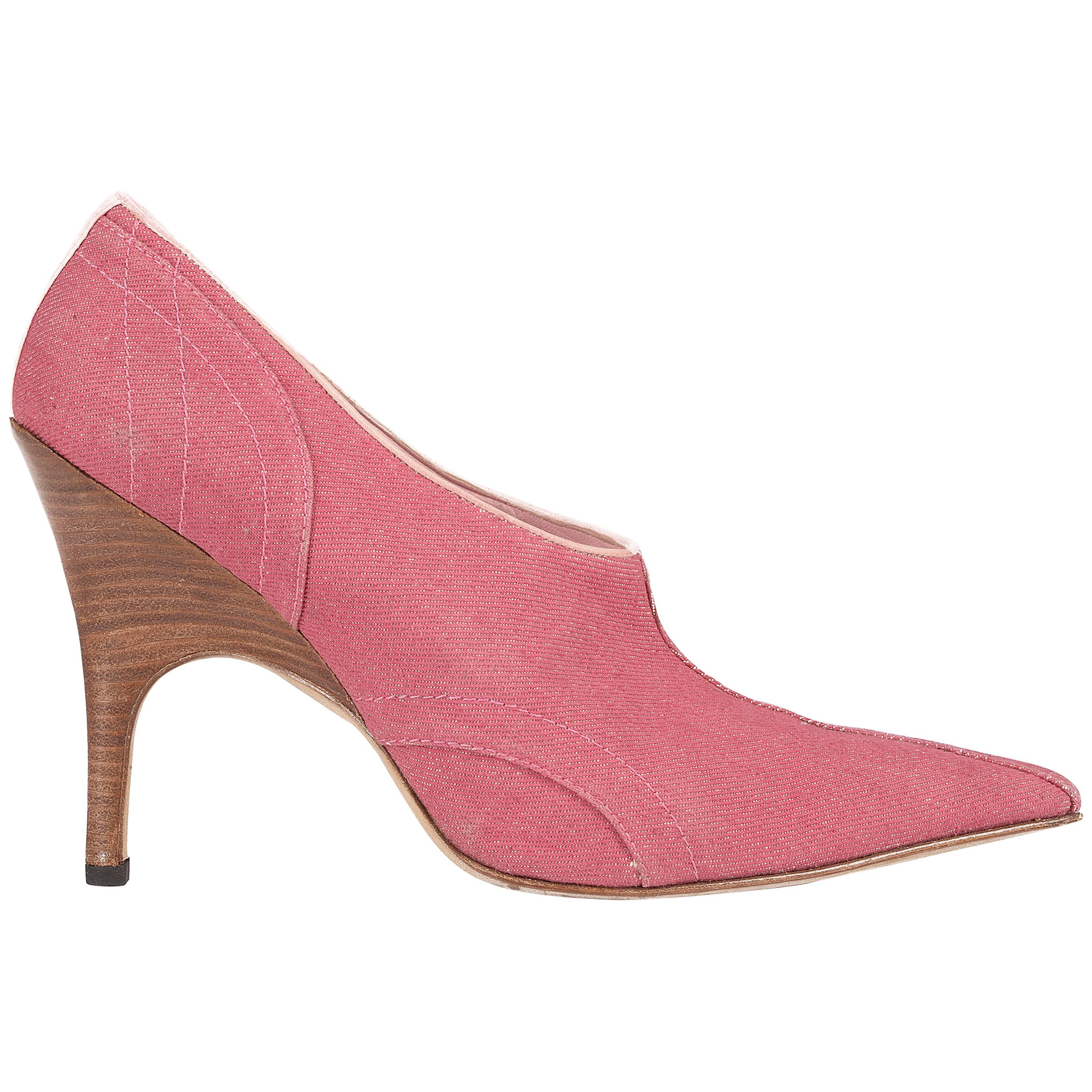 Alexander McQueen pink denim pointed boots with wooden heels,  sz 41