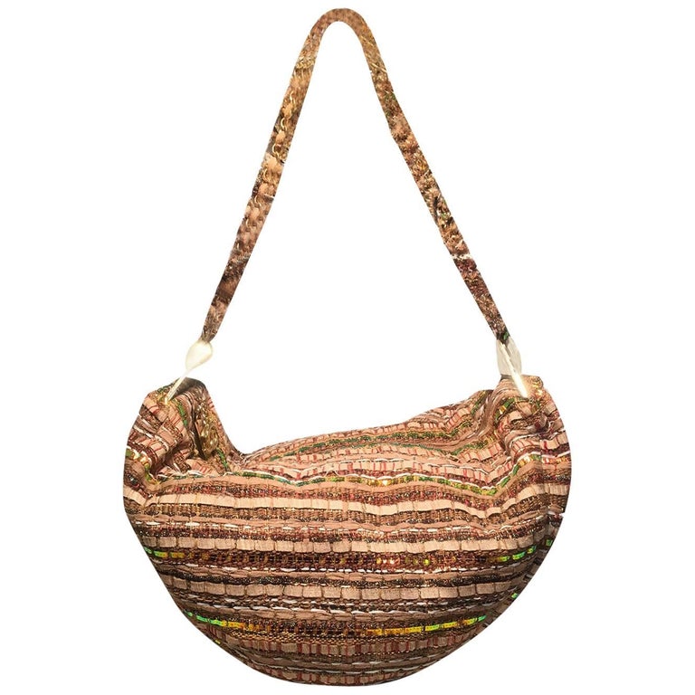 Chanel Tan Tweed and Sequin Woven Hammock Hobo Shoulder Bag at 1stDibs   coco old man in hammock, sequin purses early 2000s, sparkle chanel bag