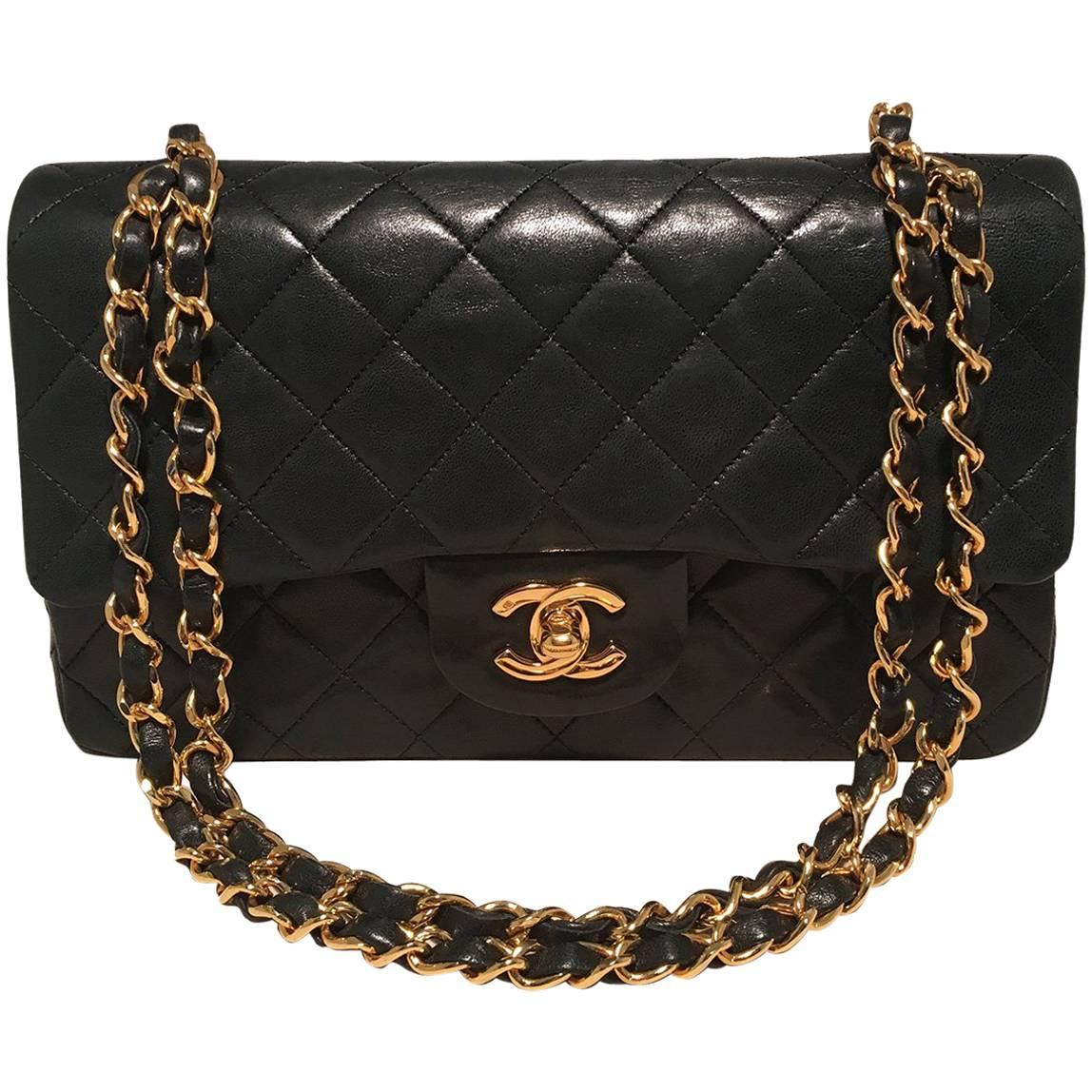 Chanel Black Leather 9 inch 2.55 Double Flap Classic Shoulder Bag