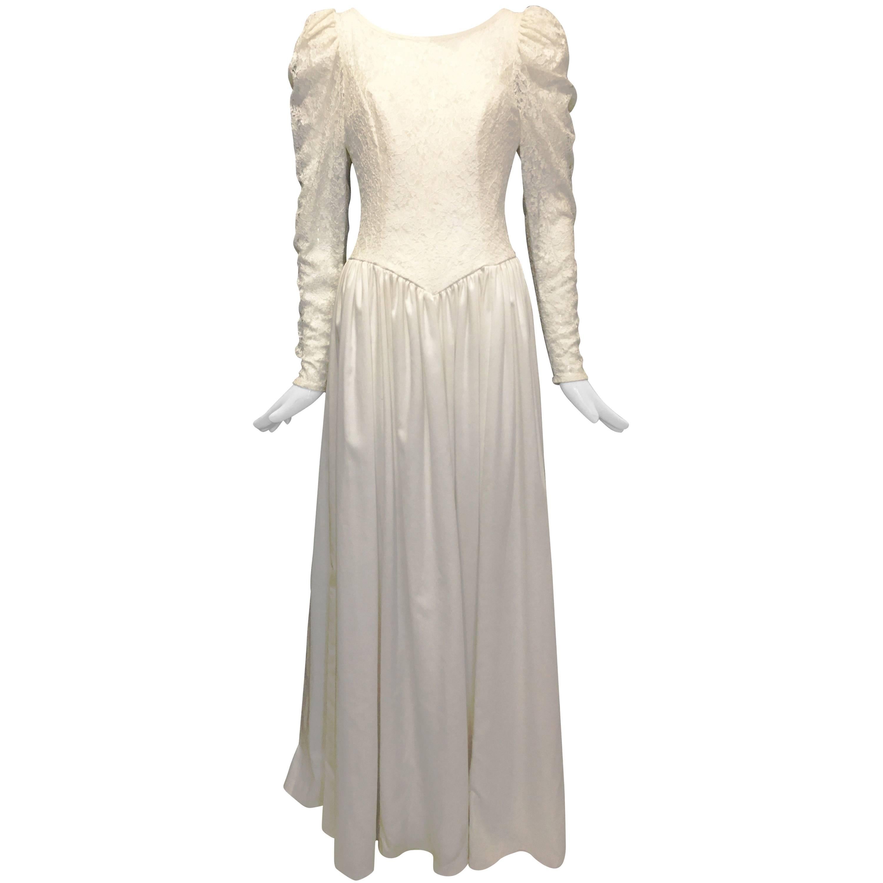 1980s Laura Ashley Lace Bodice Wedding Dress  For Sale
