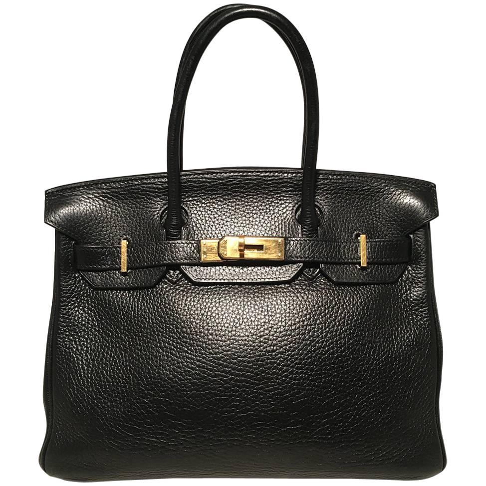 Hermes Black Clemence Leather Gold GHW 30cm Birkin Bag
