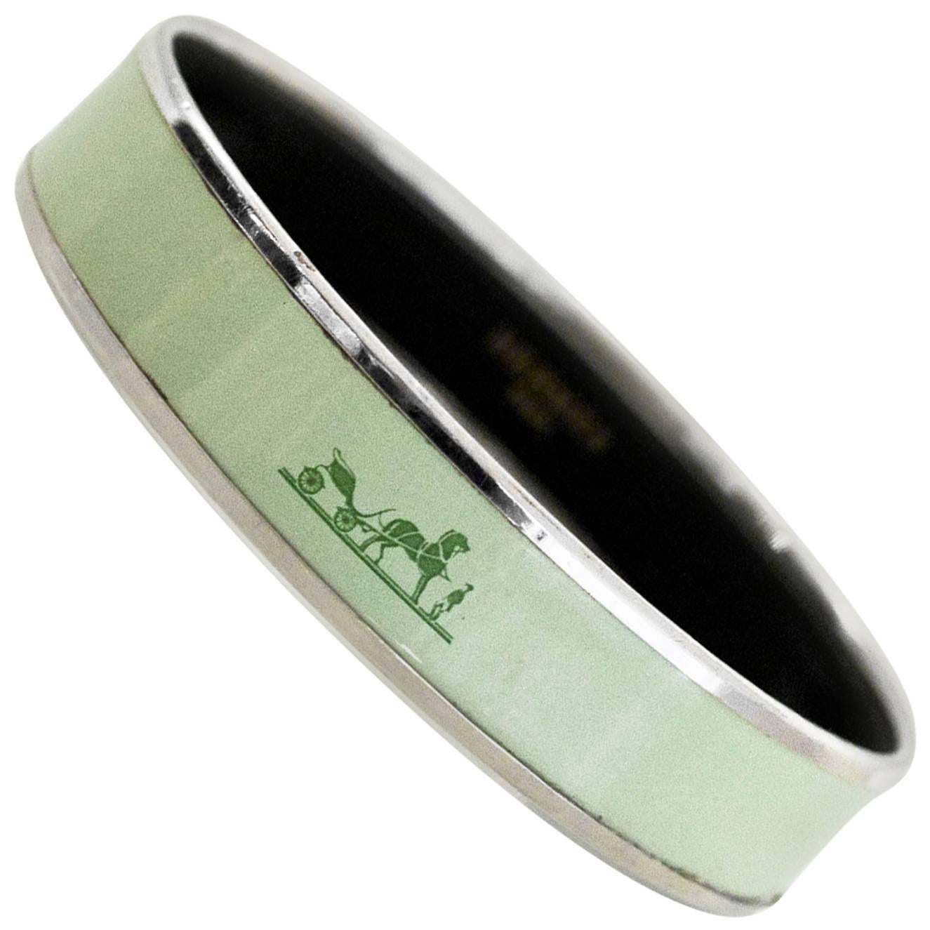 Hermes Green Medium Calache Enamel Bangle Bracelet Sz 65