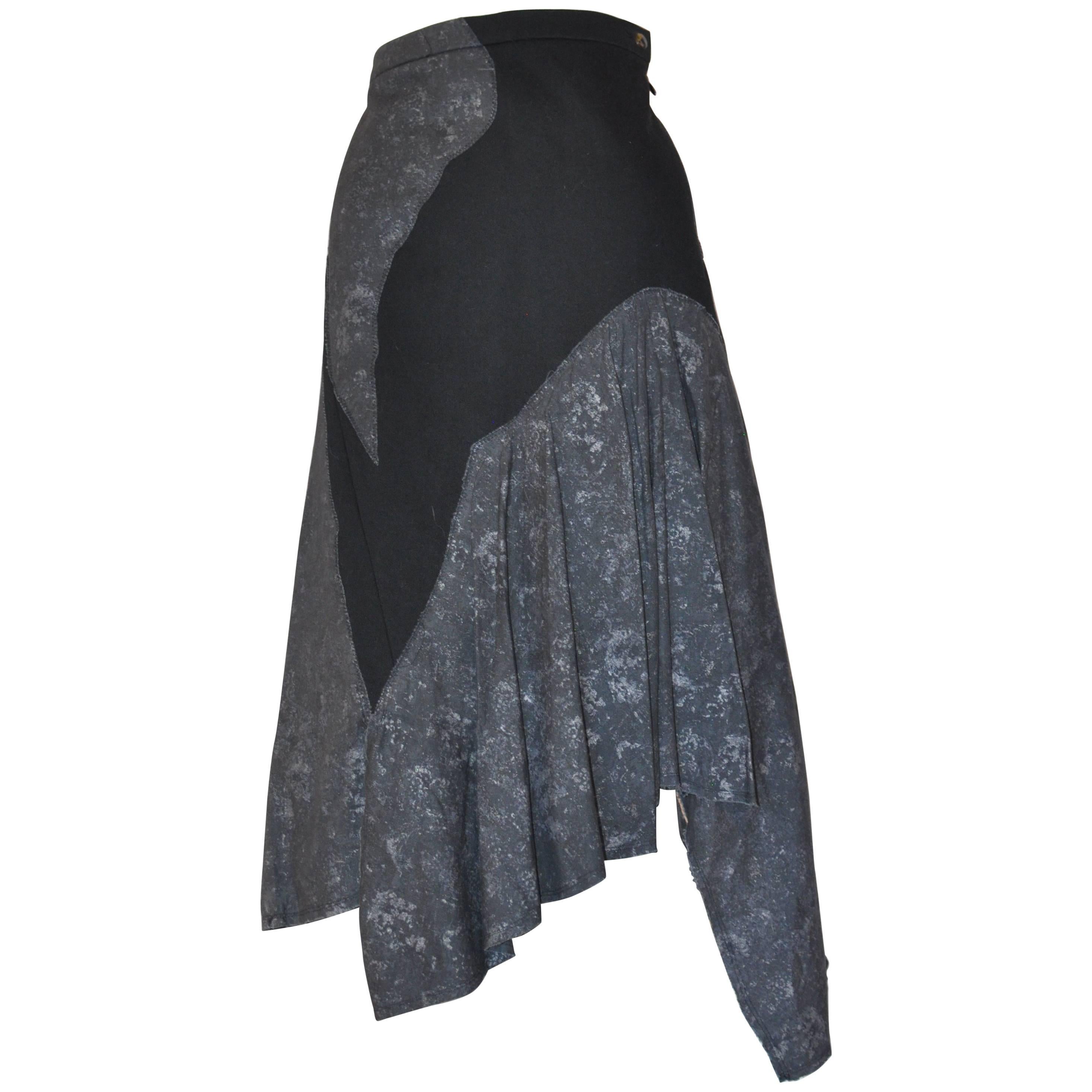 Issey Miyake 1990s Cotton Black and Grey w/Silver Grey Flakes Skirt (Japan 3)