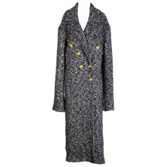 Celine Grey Wool Boucle Long Coat with Yellow Buttons, Fall 2014