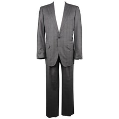 Men's UMAN 46 Regular Grey Glenplaid Wool / Silk Notch Lapel 2 pc Suit