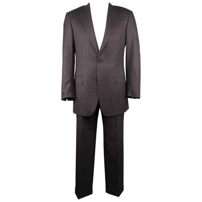 ERMENEGILDO ZEGNA 42 Long Taupe Charcoal Stripe Wool 2 pc Suit For Sale ...