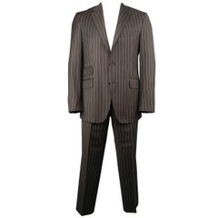 Etro Men's 42 Regular Brown Chalk Stripe Wool Notch Lapel Two Piece Suit