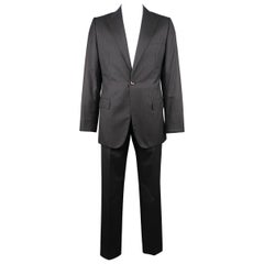 Used Giorgio Armani 42 Charcoal Window Pane Wool Notch Lapel 2 piece Suit