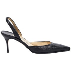 Black Manolo Blahnik Leather Slingback Kitten Heels