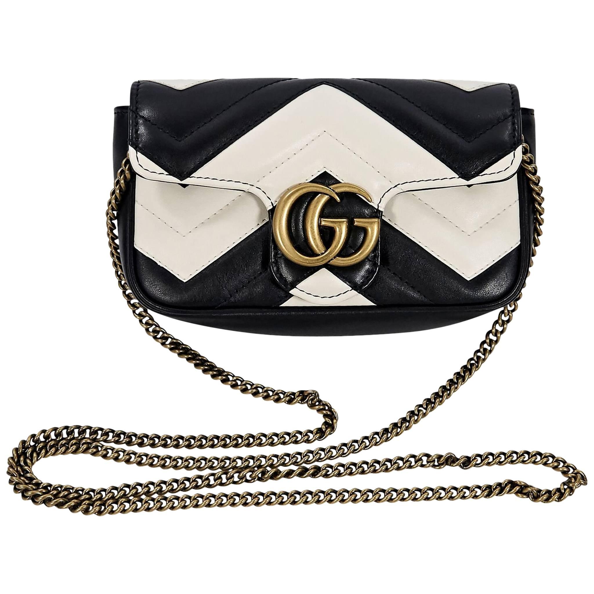 Black & White Gucci GG Marmont Super Mini Bag