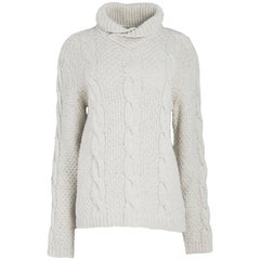 Burberry Cream Wool Cable-Knit Sweater Sz M