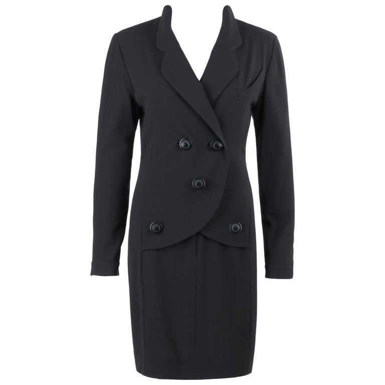Chanel Boutique C 1980 S Black Wool Crepe Double Breasted One Piece Dress Suit For Sale At 1stdibs
