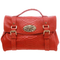 Used Mulberry Alexa Flame Silky Snake Print Leather Satchel