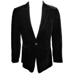 Men's EMPORIO ARMANI 38 Regular Black Soft Velvet Peak Lapel Sport Coat