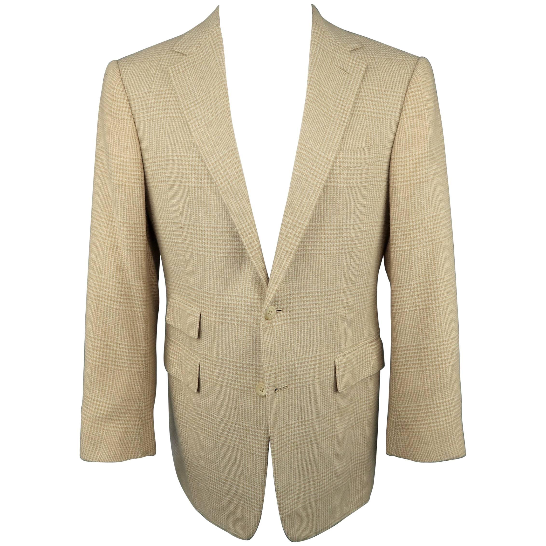 Ralph Lauren Men's Khaki and Tan Glenplaid Cashmere Notch Lapel Sport Coat