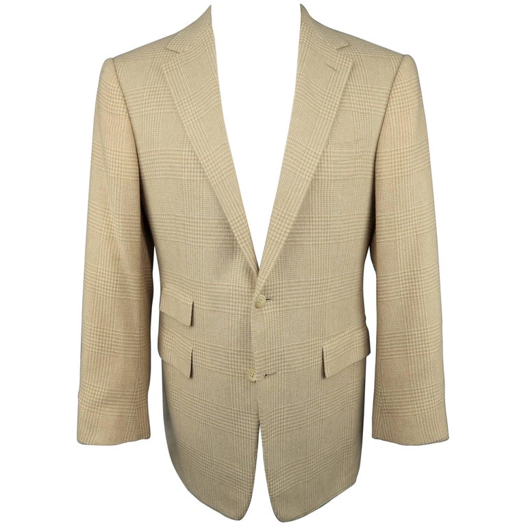 Ralph Lauren Men's Khaki and Tan Glenplaid Cashmere Notch Lapel Sport