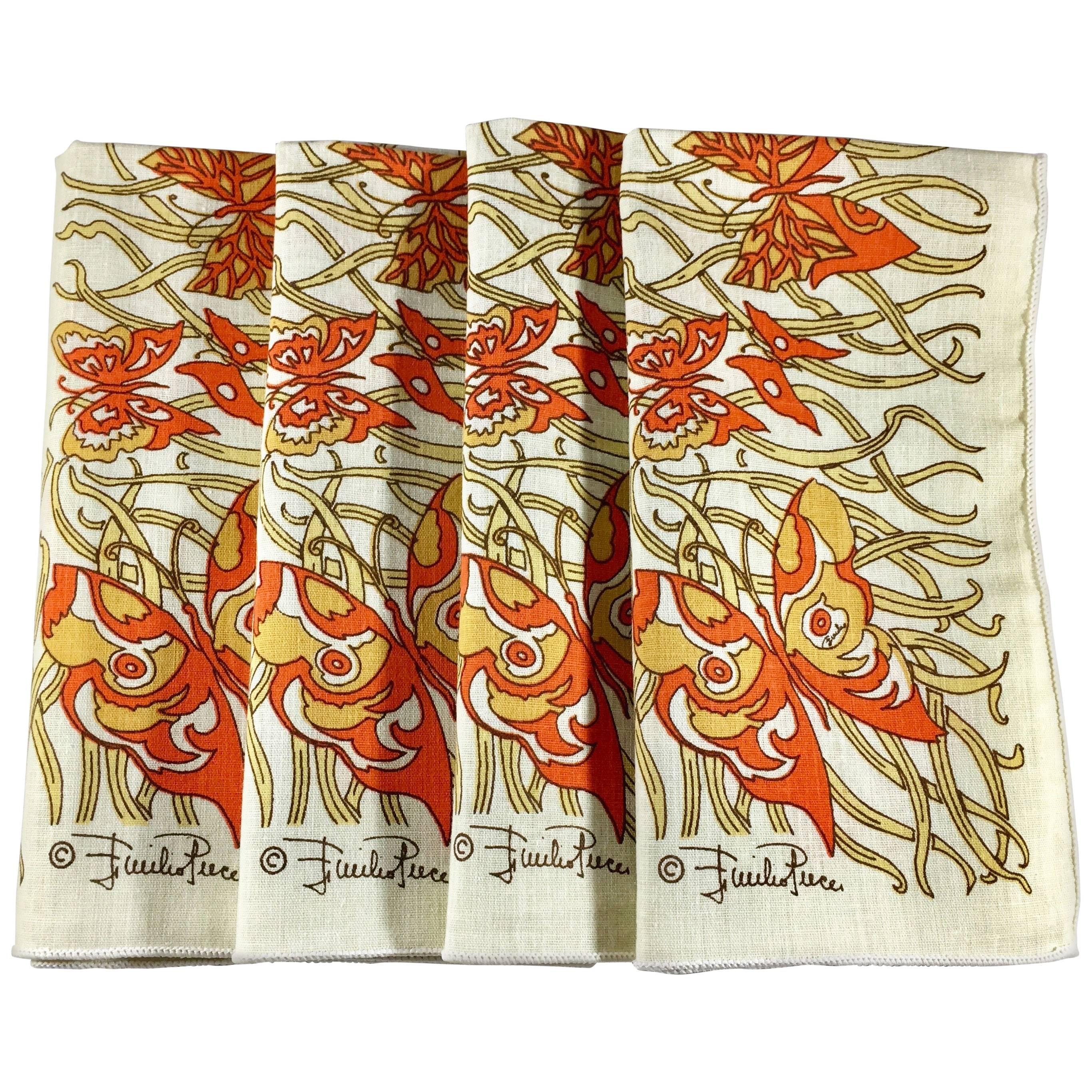 1970s Emilio Pucci Orange and Yellow Butterfly Napkins
