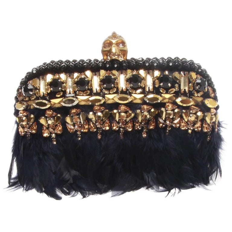 Alexander McQueen Black Feathered Skull Clutch at 1stDibs alexander mcqueen skull clutch sale