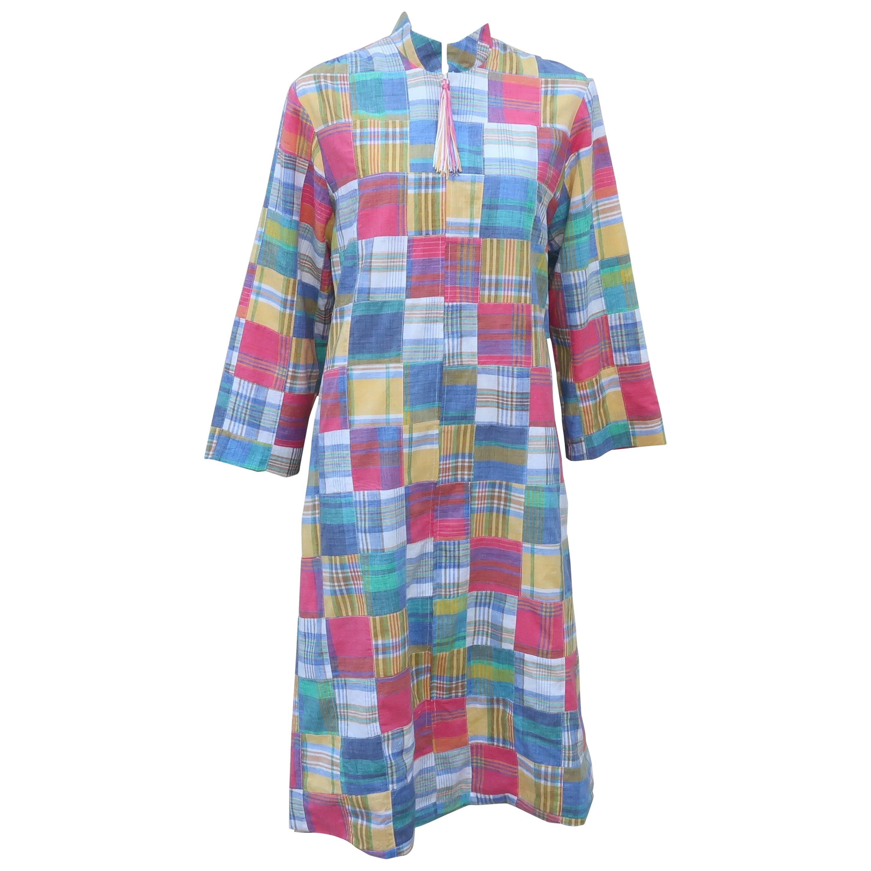 Flo Weinberg Patchwork Plaid Madras Cover Up Robe, 1970s For Sale at  1stDibs | madras robe