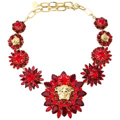 Versace Red Blooming Medusa Crystal Necklace