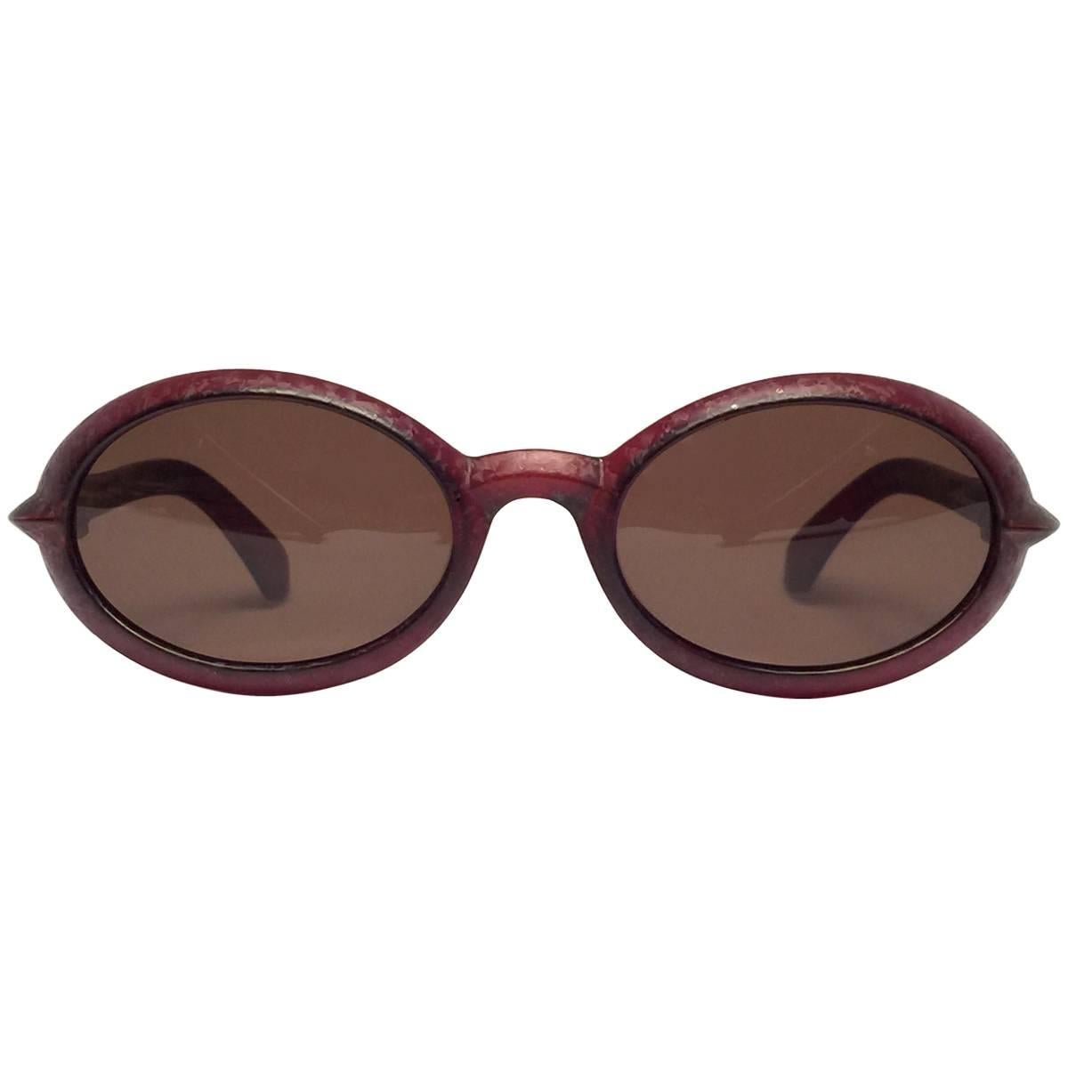 New Vintage Fendi SL7550 Oval Dark Red Matte 1990 Sunglasses